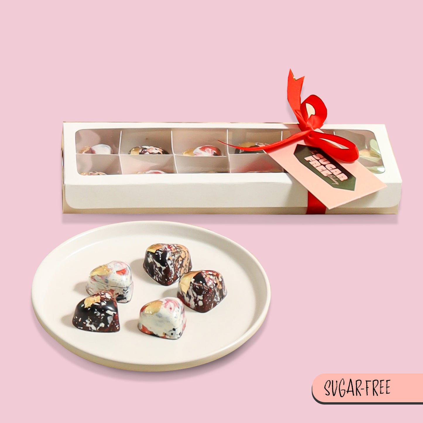 Fall in love with our Sugar-Free Chocolate Hearts Gift Box, a delightful assortment of guilt-free chocolates