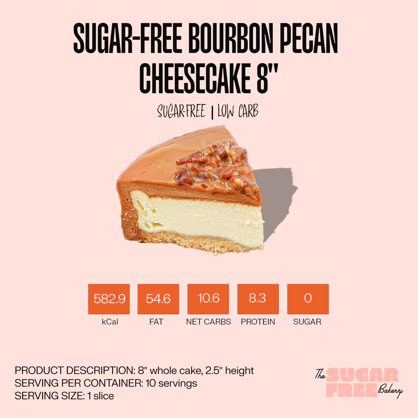 Sugar-Free Bourbon Pecan Cheesecake 8"