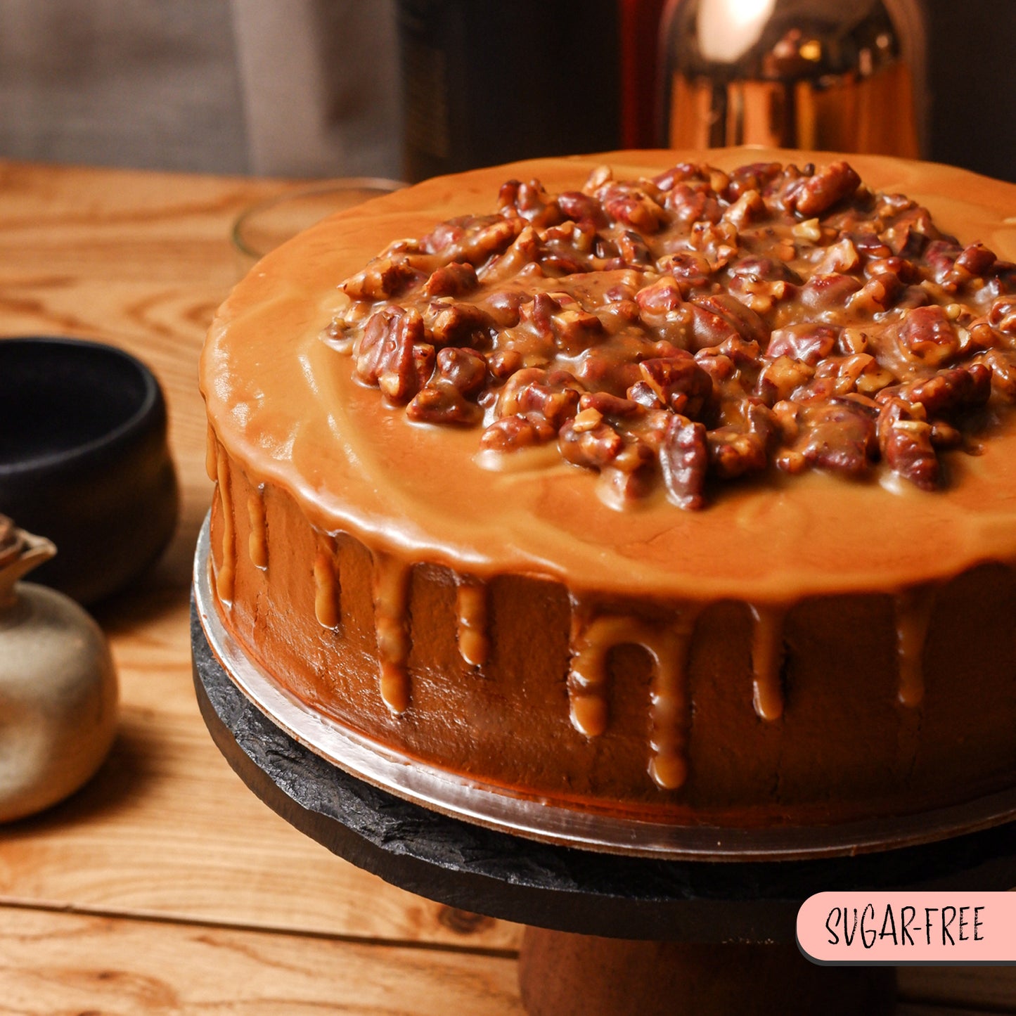 Sugar-Free Bourbon Pecan Cheesecake 8"